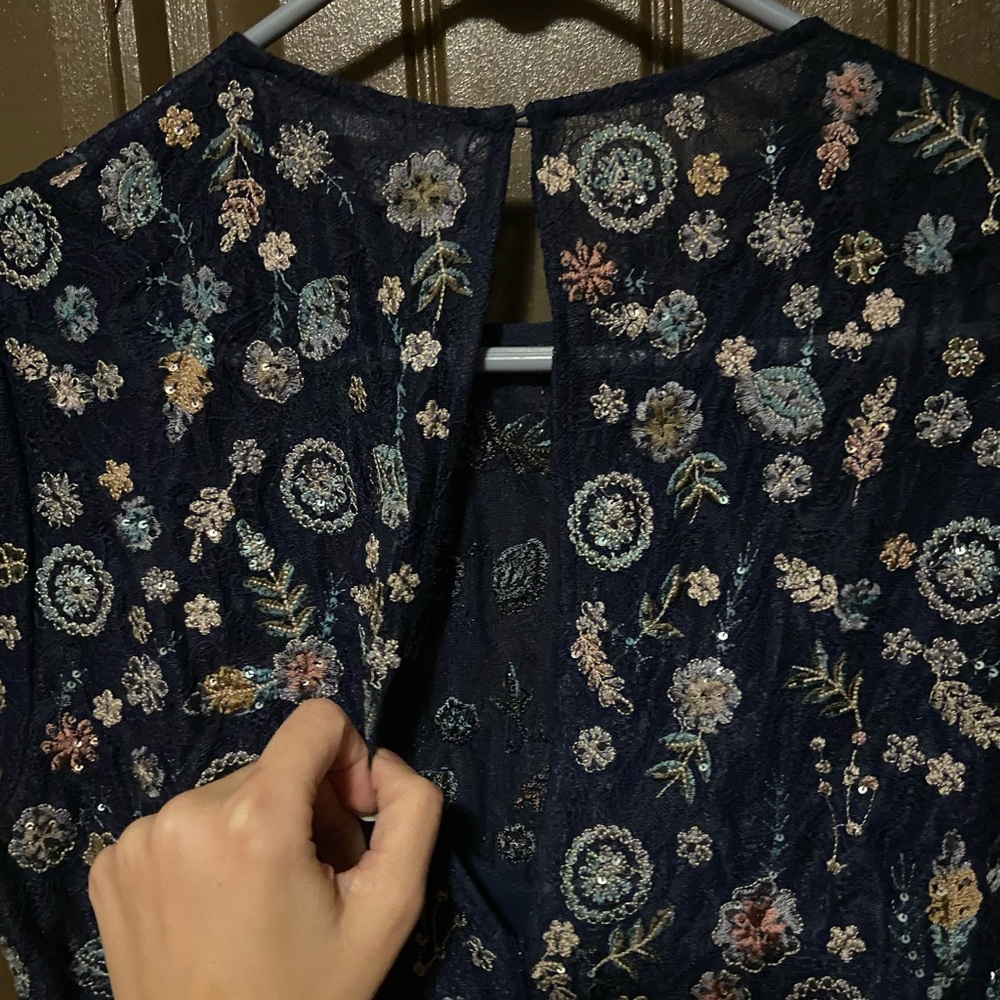 French Connection Diya Fit & Flare Midi Dress Size 12 Navy - Picture 7 of 12